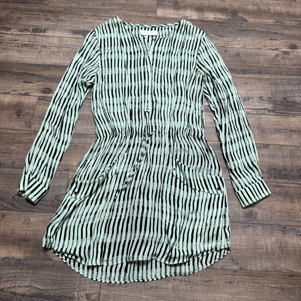 A.L.C Silk Striped Black and Sage with a fabric Belt Women's Dress